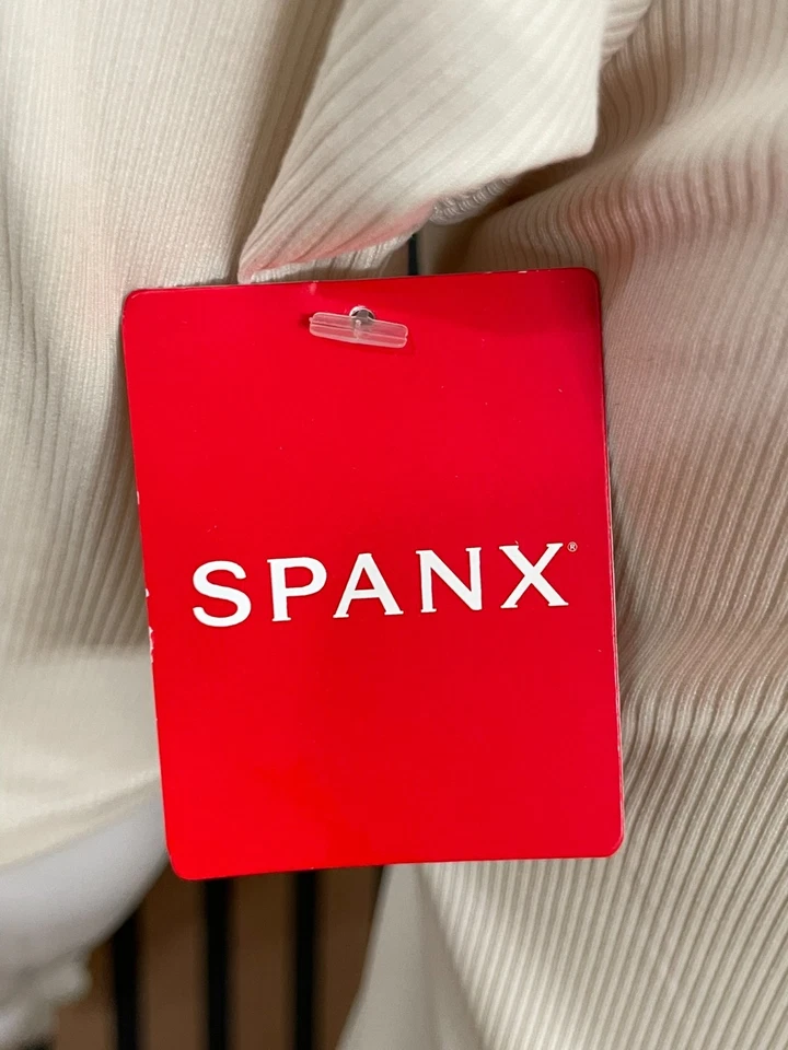 Spanx Suit Yourself Women's M Ivory Bodysuit One Piece Ribbed Crew Neck Summer - Image 3 of 4