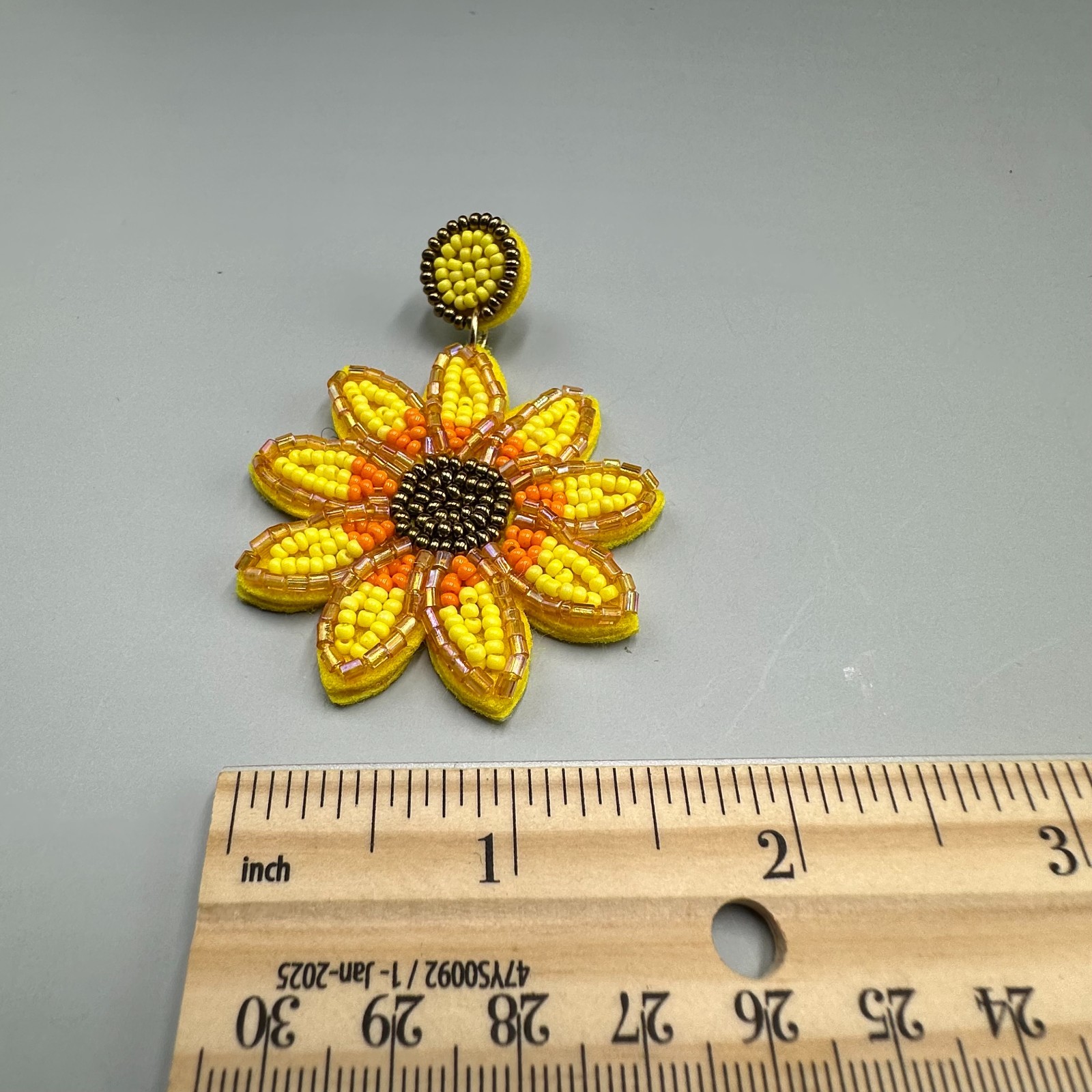 Sunflower Beaded Dangle Earrings Yellow Seed Bead… - image 8