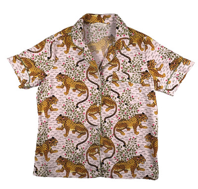 Printfresh Pajama Top Womens Small Blush Pink Bagheera Leopard Cotton Sleep