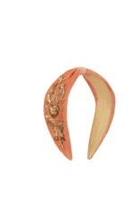 Velvet Embellished Headband - Coral Heart