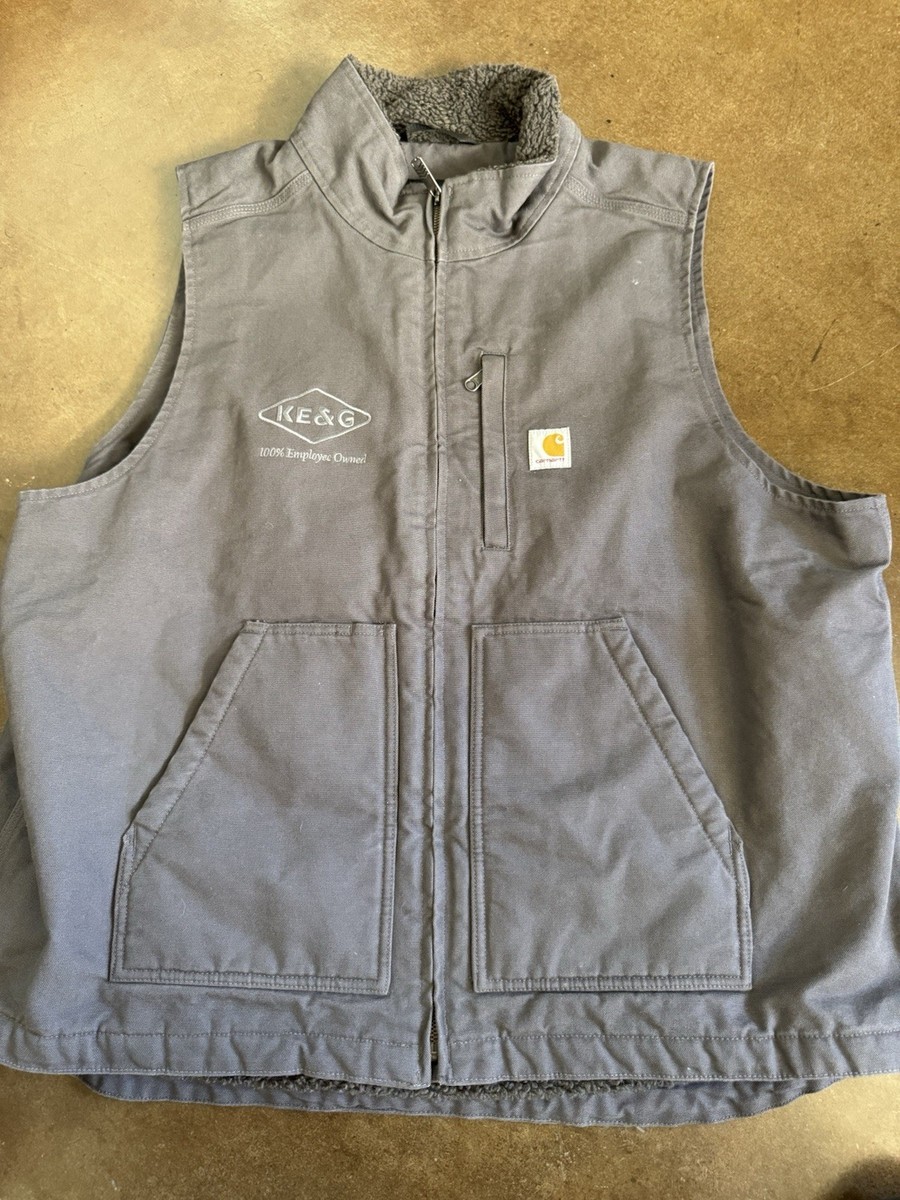 Carhartt Duck Canvas Sherpa Lined Vest Mens Sz XL Loose Gray Full