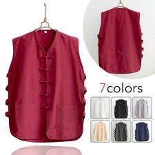 Men Traditional Chinese Tang Suit Vest Sleeveless Garment Kung Fu Taichi Uniform