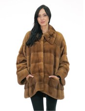Mink Fur Coat Jacket Gold Gradient Brown 50 Slit Latera...