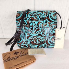 NWT Patricia Nash Balluri Tooled Turquoise Leather Crossbody Bag Western Styled