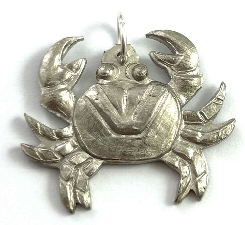 Vintage Crab Charm Pendant Etched Silver Plated Brass Vintage Jewelry Nautical