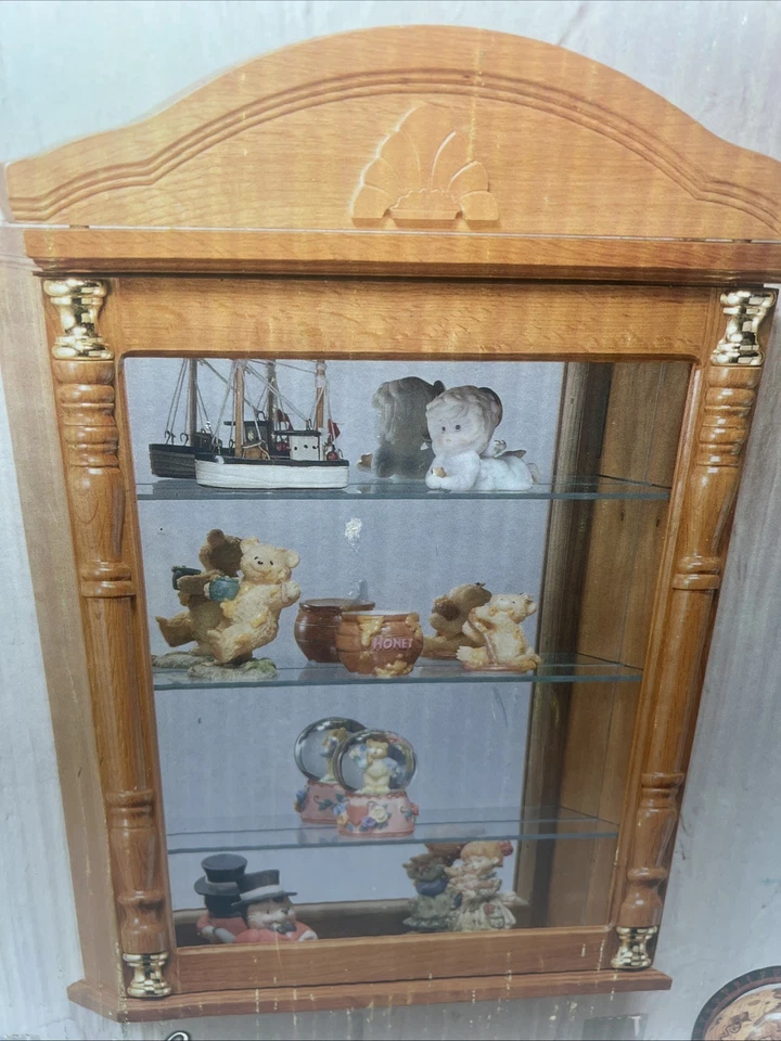 Hogar Tendencias Colgante de Pared / Mesa 4 Estantes Roble Curiosidades Gabinete Vidrio Frente ¡NUEVO! Foto 2 de 4