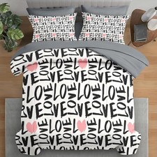 Comforter Set Size Heart 7 Pcs Bedding for Kids and Adults, Black Queen Love