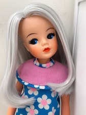 OOAK Custom Rerooted Vintage Sindy Doll Silver Grey Hair & Faerie Glen Dress  