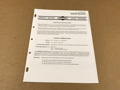 #ad Vintage Briggs amp; Stratton Short Block Specifications Service Engine Sales Manual $8.46