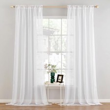 2 Panels Solid Color Sheer Window Curtains 54"W x 105"L Pack of 2 White