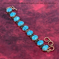 Copper Blue Turquoise Bracelet Copper Adjusta...