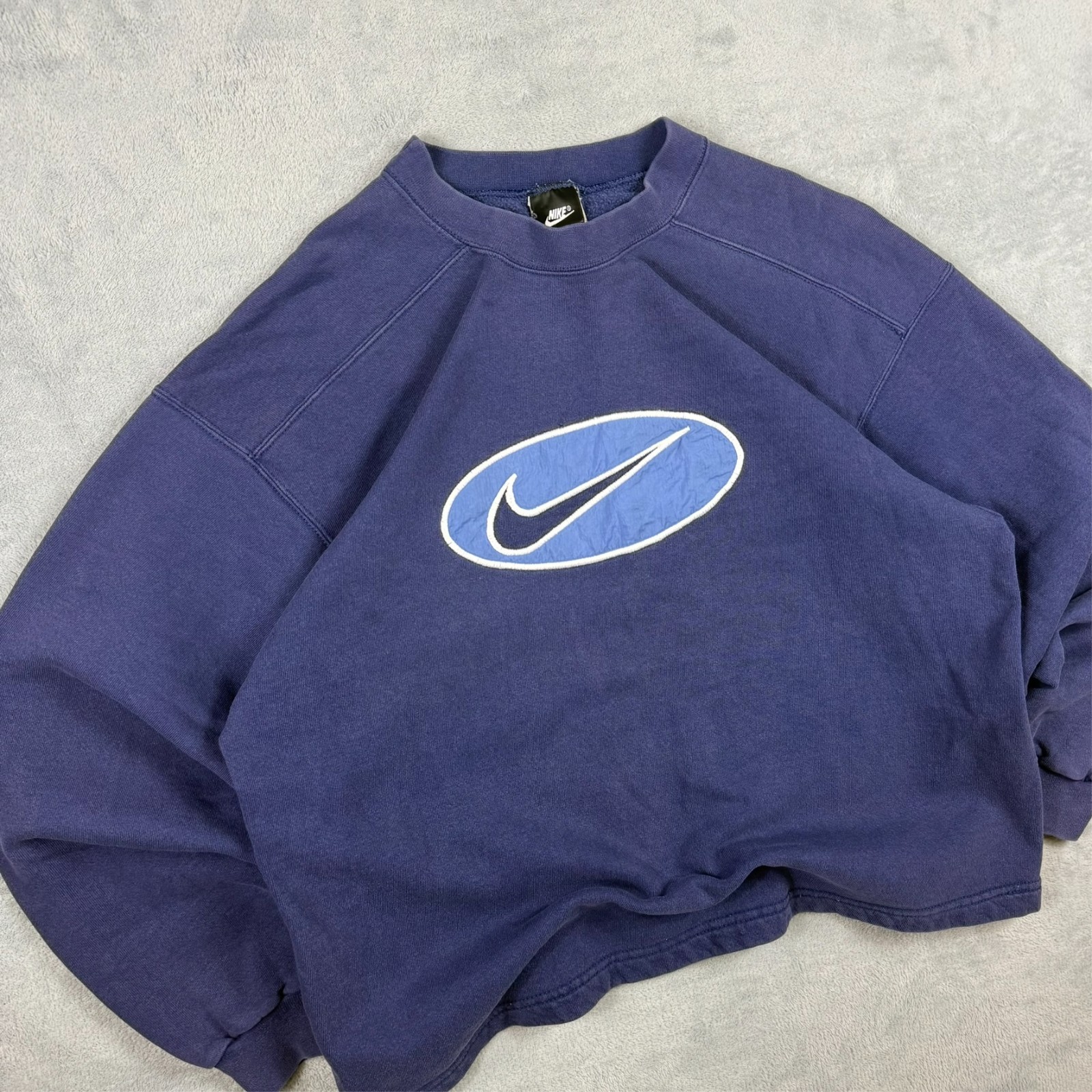 Vintage Nike 90s Navy Blue Swoosh Heavyweight Oversized Sz M Pullover Sweatshirt image 2