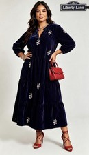 Monsoon Dress UK  18  Velvet Embroidered Maxi Wedding Guest Occasion Party Dress