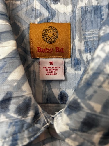 Ruby Rd Women’s White &Blue Summer Jacket Sz16 Jean Style Abstract Print Buttons - Picture 3 of 8