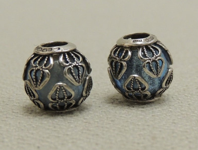 Cedora 925 Italy Murano Glass Sterling Silver Blue Bead Charm EUC polished PAIR
