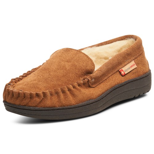 Alpine Swiss Mens Moccasin Slippers Genuine Suede House Shoe Memory Foam Insole - Picture 7 of 34