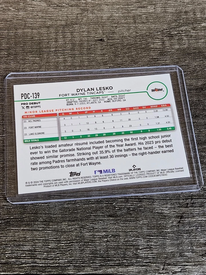 2024 Topps Pro Debut - Chrome #PDC-139 Dylan Lesko (RC) - Image 2 of 2