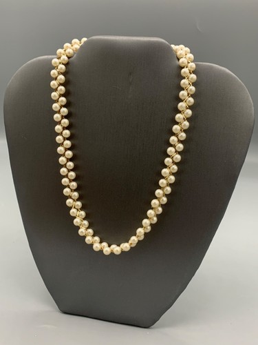 Vintage Faux Pearl Weave with gold tone chain Necklace NOS N 267