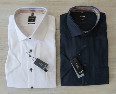 OLYMP LUXOR MODERN FIT 1/2 HEMD Gr. 39 40 41 45 weiß + dunkelblau *NEU* 59,95 