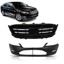 For 2010-2012 Ford Taurus Front Bumper Cover+Front Bumper Grille Black