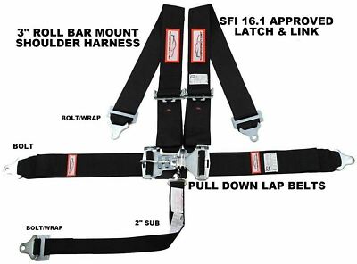IHRA RACERDIRECT NEW 3'' SFI 16.1 LATCH & LINK 5 POINT RACING HARNESS BELT BLACK