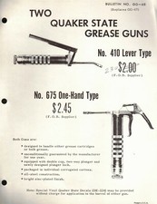 Vintage 1968 QUAKER STATE "GREASE GUNS & BULLETIN" Jobbers SELL SHEET ADVERT