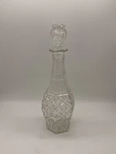 Vintage Anchor Hocking Wexford Glass Decanter w/ Stopper 14.5" Hexagon