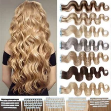 Body Wave 8A Tape In 100% Remy Human Hair Extensions Skin Weft Wavy BLONDE 100g