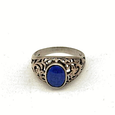 Schöner Filagree blau Lapis 925 Sterlingsilber Ring Größe 5,75, markiert & getestet #356