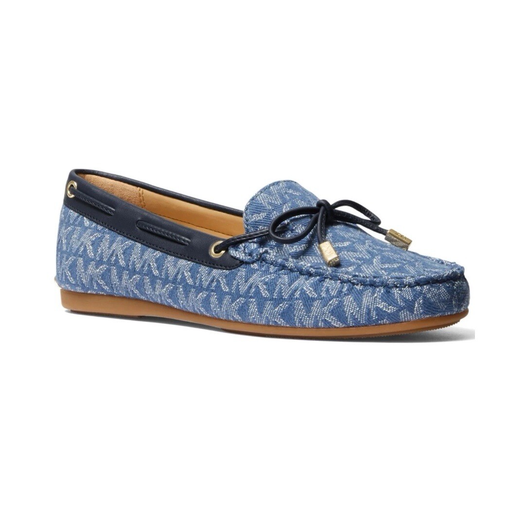 Michael Kors Sutton Signature Logo Moccasin Flat Loafers in Denim/Navy  Size: