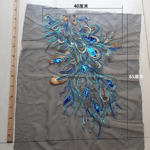 Sequined Peacock Lace Mesh Phoenix Feather Mesh Embroidery Clothing Applique DIY - Picture 6 of 8