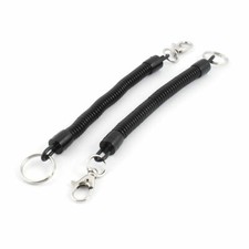 Lobster Clasp Stretchy Spring Coiled Strap Lanyard Keyring Black 2 Pcs