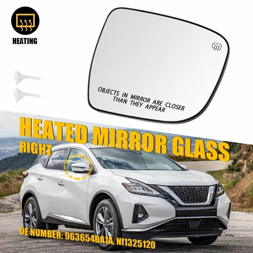 Right Side View Mirror Glass Heated w/ Backing Plate for Nissan 2015-2024 Murano