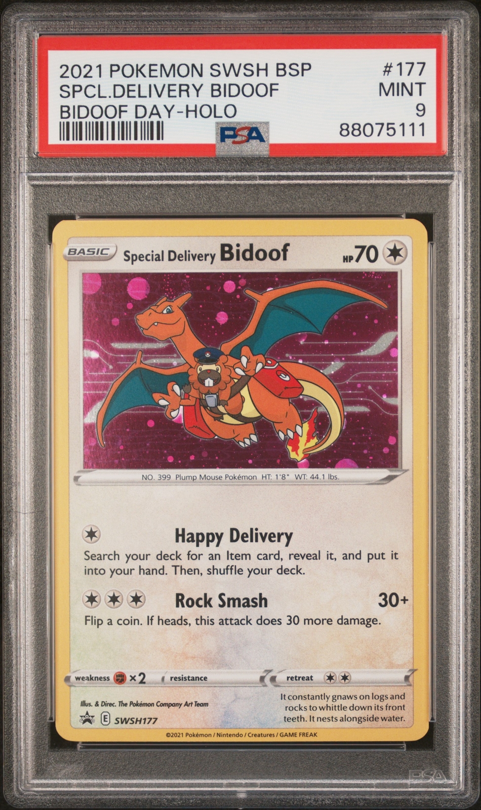 2021 POKEMON SWSH BLACK STAR PROMO BIDOOF DAY SPECIAL DELIVERY BIDOOF-HOLO PSA 9