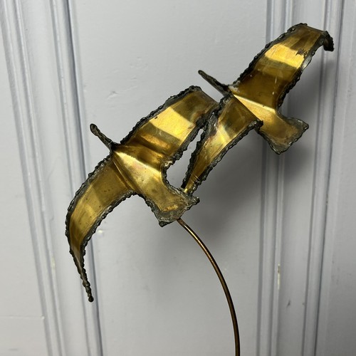 Vtg 70s Mario Jason Brutalist Brass Seagull Birds Metal Sculpture Agate Rock - Picture 3 of 14