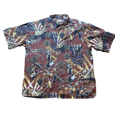 Reyn Spooner jazz band Hawaiian Shirt Aloha Mens Sz Large Eddy Y Brown
