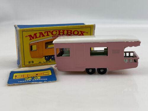 Matchbox Lesney #23 remorque caravane corps rose dans sa boîte d'origine - Photo 1/8