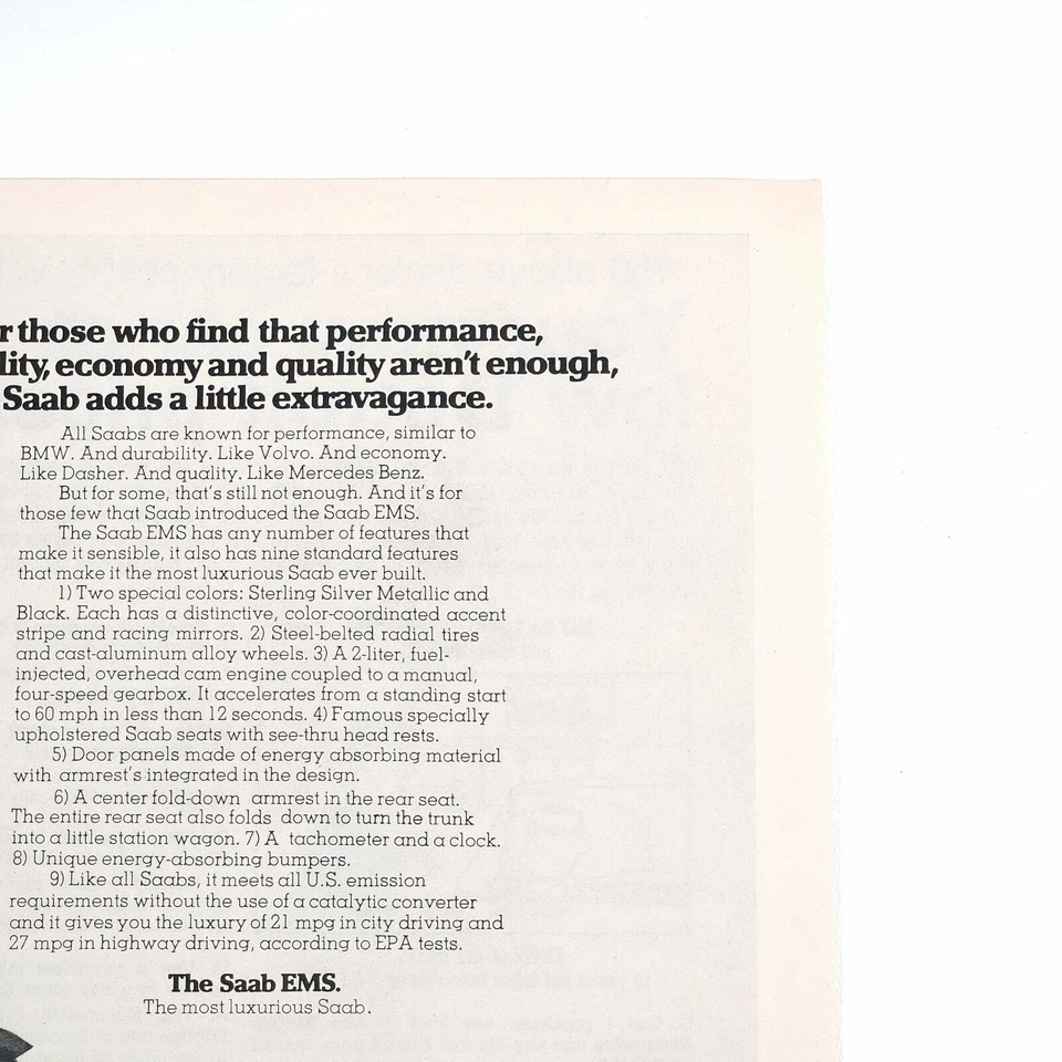 1975 SAAB 99 EMS What A Car Should Be 8" x 11" Print Ad Road Test Magazine - Image 3 of 4