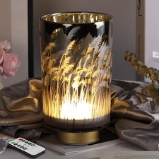 Glass Accent Cordless Table Lamp Battery Remote Light for Bedroom Living Room