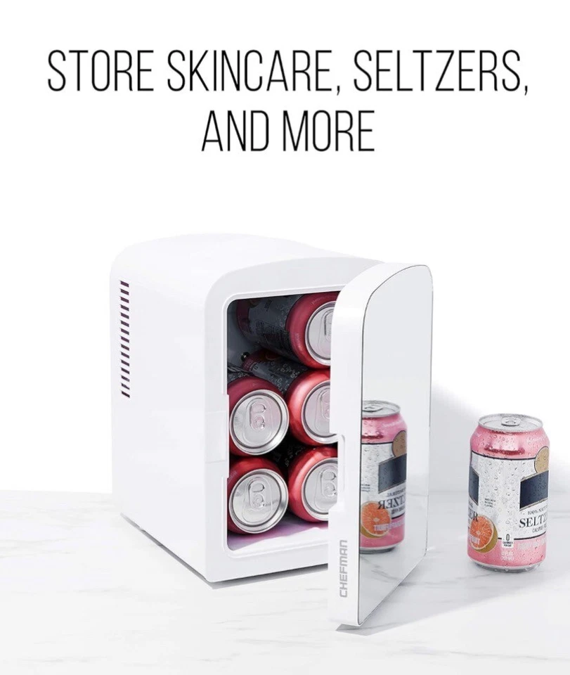 Chefman Portable Mirrored Personal Fridge 4 Liter Mini Refrigerator Skin Care... - Image 2 of 4