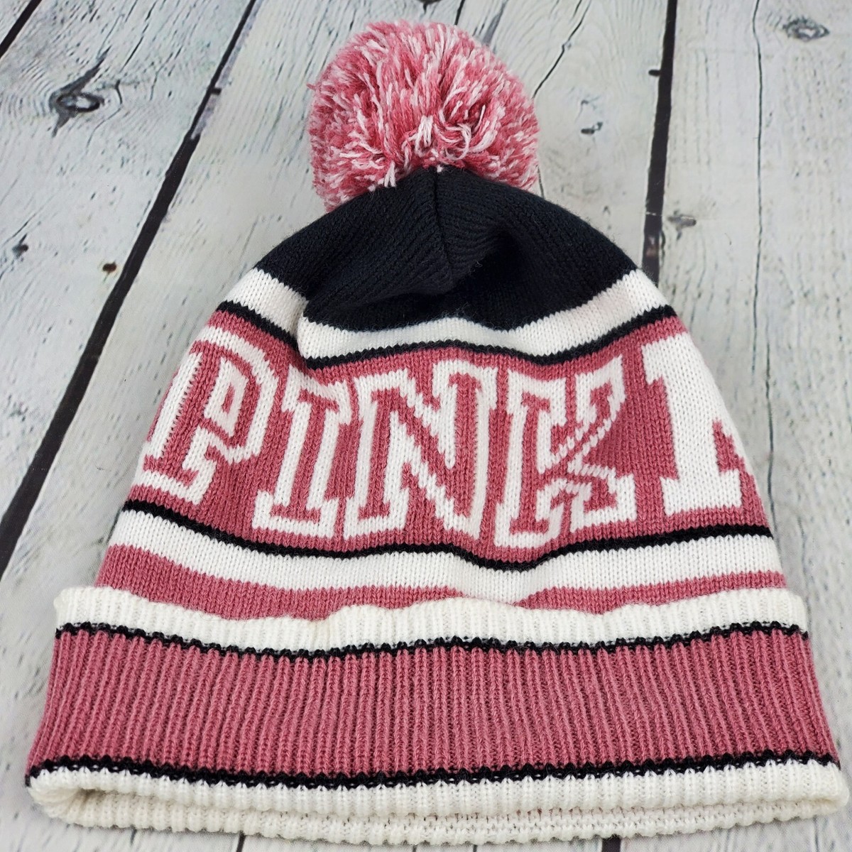 PINK Victoria’s Secret Pink Nation Pink Pom Pom Knit Beanie Hat Victorias Secret PINK Nation Beanie Pom Pom | Mercari main image 4