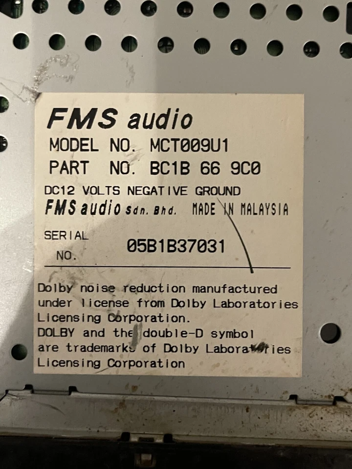 VINTAGE OEM AM/FM STEREO CASSETTE CAR RADIO, FMS AUDIO, MCT009U1 - Image 3 of 3