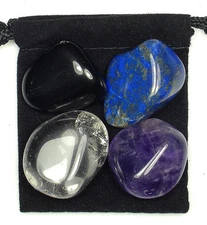 PHYSICAL PAIN RELIEF Tumbled Crystal Healing Set = 4 Stones + Pouch + Card