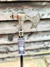 Victorian Chrome Brass Axe Handle Shaft Wooden Walking Stick Handmade Gift Style