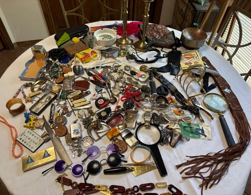 Vintage JUNK DRAWER LOT Estate Jewelry Knives Pcs Trinkets  Unsearched Untested
