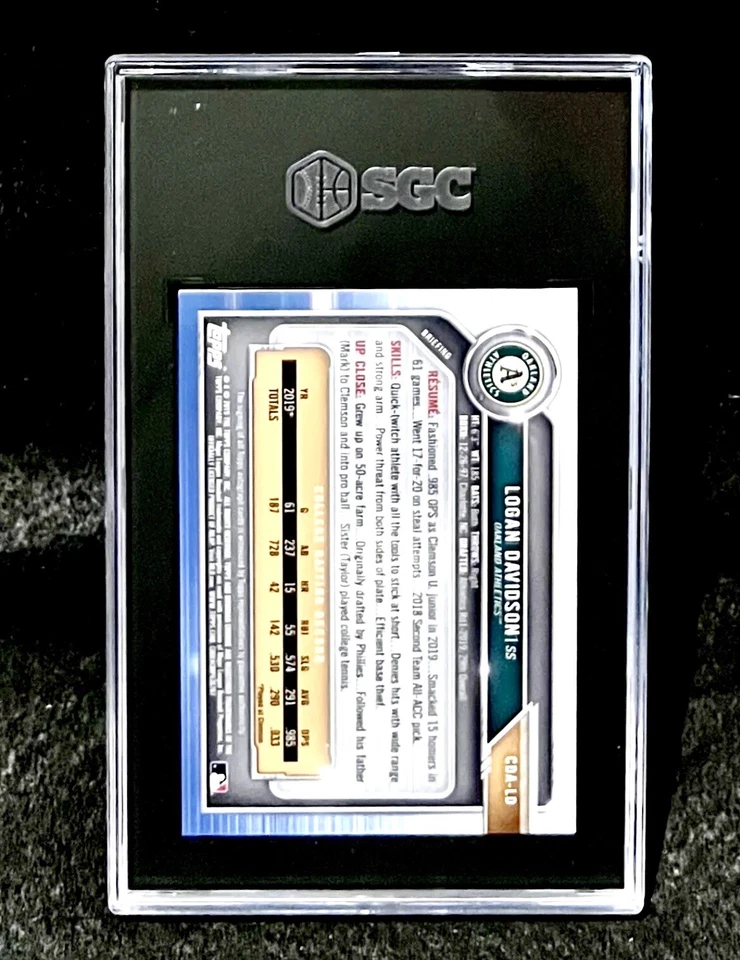 2019 Bowman Chrome Purple Refractor 176/250 Logan Davidson RC Auto SGC 10/10 - Image 2 of 2