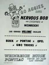 Nervous Bob GM Las Cruces NM Aggies Vintage Regional 1968  Original Print Ad