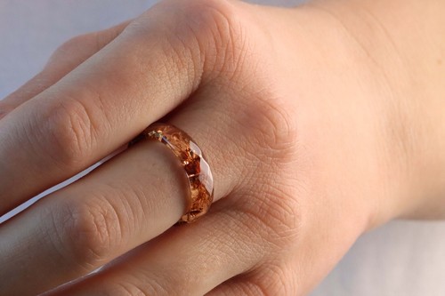 Brown Blossom Ring, Faceted Resin Ring with Real Blossom Petals, Christmas Gift - Picture 4 of 5