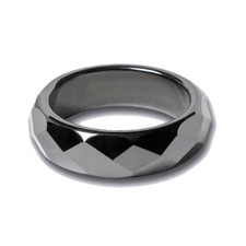 6mm Faceted Hematite Gemstone Plain Band Ring