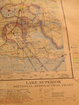 1967 Lake Superior Sectional Aeronautical Chart 45th Edition Dept of Commerce